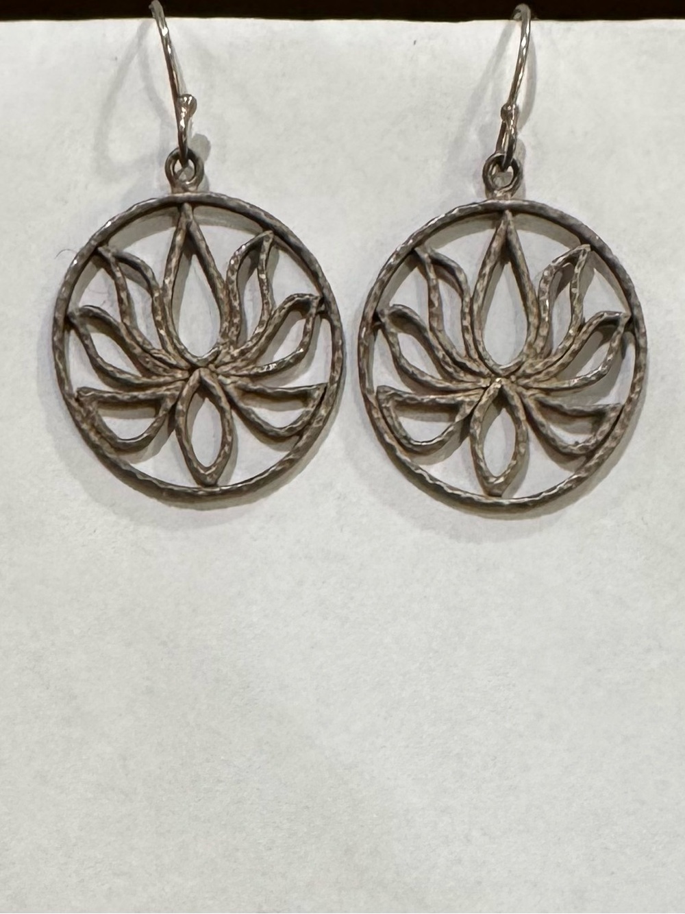 Satya Jewelry 925 Sterling Silver Hammered Lotus Dangling Earrings